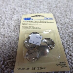Dritz 3 Half Ball Cover Buttons Size 36 7/8 inch 2.22cm No Tools Needed 213-36